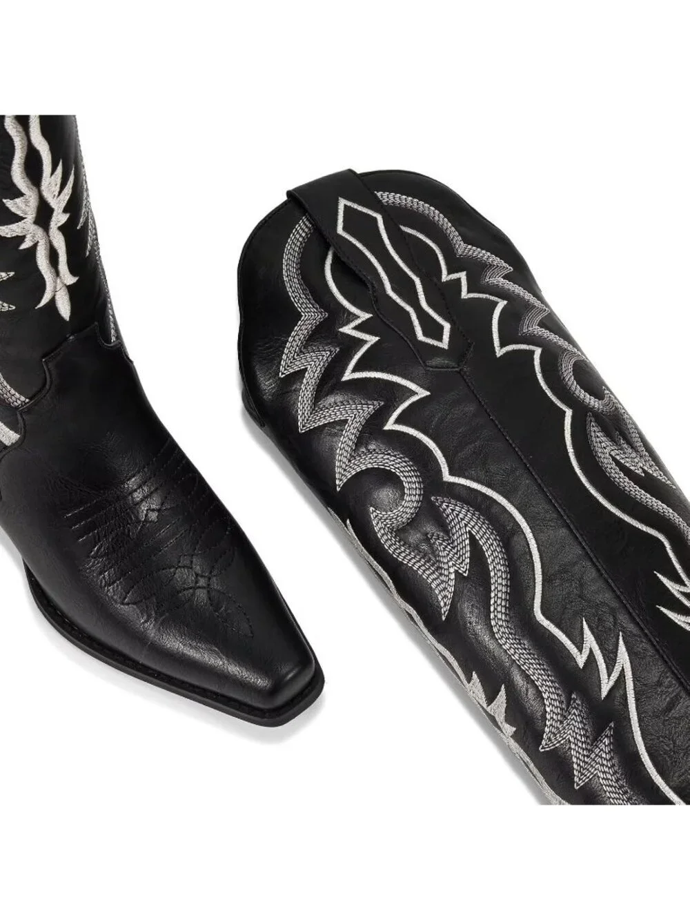 Women's Matte Black Chunky Heel Slip on Pointed Knee High Cowgirl Tall Boots